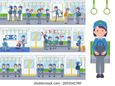 A set of Delivery woman on the train.It's vector art so easy to edit.
