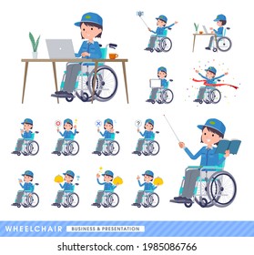 A set of Delivery woman in a wheelchair.About business and presentations.It's vector art so easy to edit.