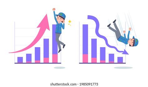 A set of Delivery woman who express performance up and performance down.It's vector art so easy to edit.