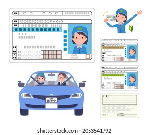 A set of Delivery woman who get a driver's license.It's vector art so easy to edit.