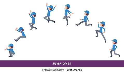 A set of Delivery woman who jump over big.It's vector art so easy to edit.