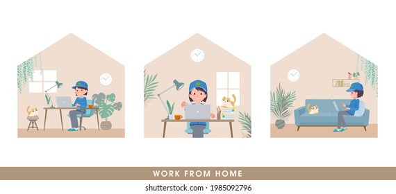 A set of Delivery woman working from home. It's vector art so easy to edit.