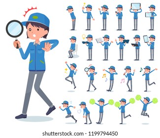 A set of delivery women with digital equipment such as smartphones.There are actions that express emotions.It's vector art so it's easy to edit.