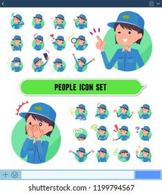 A set of delivery women with expresses various emotions on the SNS screen.There are variations of emotions such as joy and sadness.It's vector art so it's easy to edit.