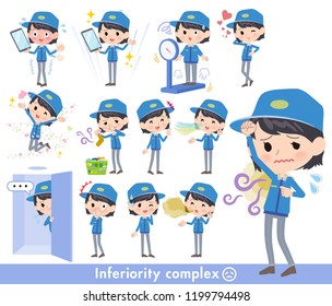 A set of delivery women on inferiority complex.There are actions suffering from smell and appearance.It's vector art so it's easy to edit.