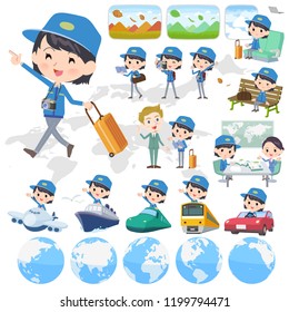 A set of delivery women on travel.There are also vehicles such as boats and airplanes.It's vector art so it's easy to edit.