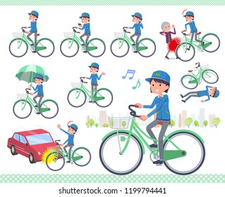 A set of delivery women riding a city cycle.There are actions on manners and troubles.It's vector art so it's easy to edit.