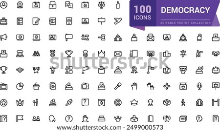 Set of Democracy and Human Rights line icon. Related to tolerance, activism, freedom. Minimalist thin linear web ui icon set. Simple editable vector stroke illustration.