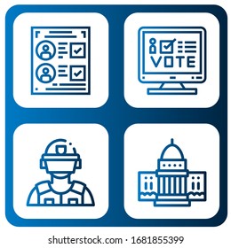 Set of democracy icons. Such as Voting, Online voting, Riot police, White house , democracy icons
