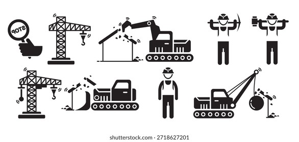 Conjunto de iconos de demolición Ilustración vectorial