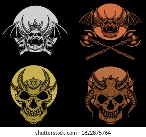 Set Demon Skull Mask-vector Illustration.