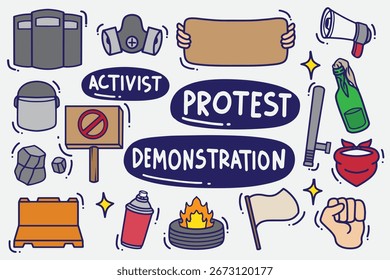 set of demonstration doodle with color good for wallpaper, background, sticker, element design, etc