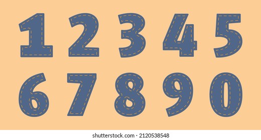 A set of denim stitched numbers. Vector illustration.