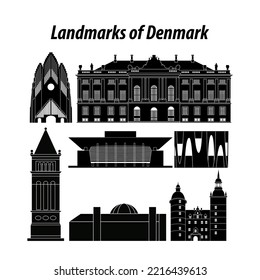 set of Denmark famous landmarks by silhouette style,vector illustration