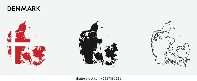 Set of Denmark map isolated on white background, vector illustration design