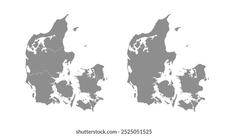 Set of Denmark maps. Denmark map with regions isolated on white background. Denmark map Silhouette. Vector illustration