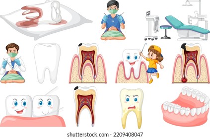 Set of dental care element illustration