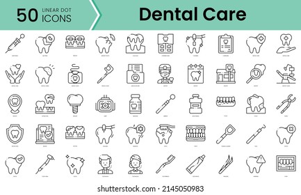 Set Of Dental Care Icons. Line Art Style Icons Bundle. Vector Illustration