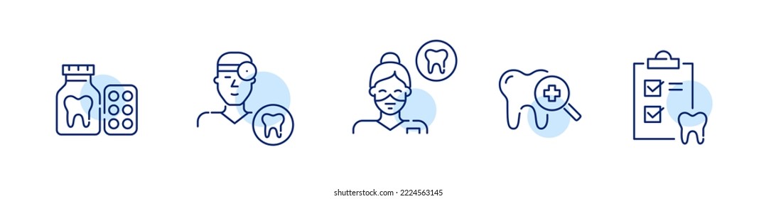 Set of dental care specialist icons. Medicine, doctor and nurse, dental check-up. Pixel perfect, editable stroke