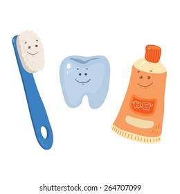 Set for dental care - toothpaste, toothbrush