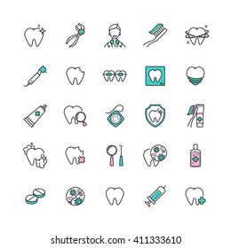 Set of dental care web icons. thin line vector  icons of teeth health, dentistry, medicine for your design