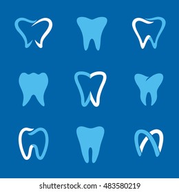 Set of dental clinic logo and icons for stomatology or dentist. Abstract vector teeth signs. A set of dental logos icon design template elements. Abstract stomatology vector signs.