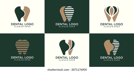 set of Dental Clinic Logo Tooth abstract design vector template Linear style. Dentist medical doctor Logotype concept icon