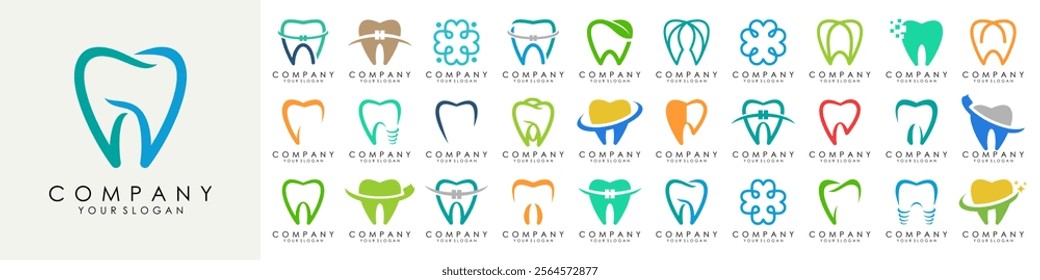 set of dental clinic tooth logo design vector illustration.