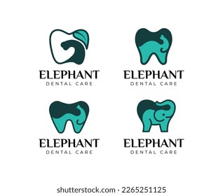 Set of Dental core logo with elephant and leaf concept