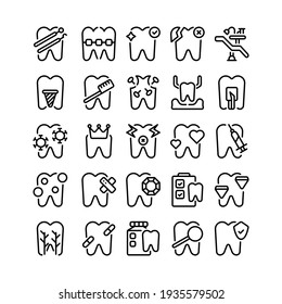 Set Of Dental Dentist Tooth Outline Style Icon And Illustration - Vector