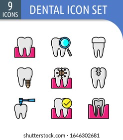 Set of Dental element linear icon.