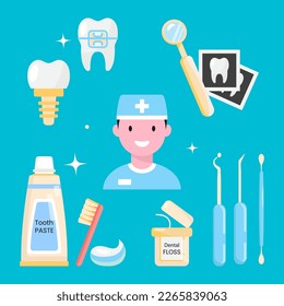 Set of Dental elements. Concept of health and Dental treatment. Flat vector illustration.