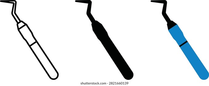 Set of dental explorer icons, dental probe tools for oral examination, vector illustration isolated on white background.