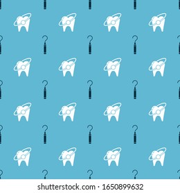 Set Dental explorer scaler for teeth and Tooth whitening concept on seamless pattern. Vector