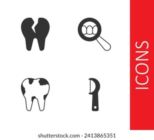 Set Dental floss, Broken tooth,  and search icon. Vector