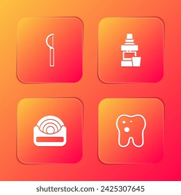 Set Dental floss, Mouthwash bottle,  and Tooth with caries icon. Vector