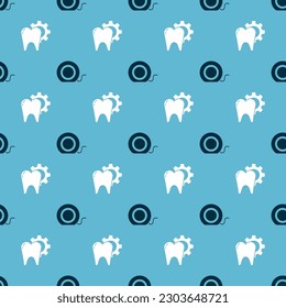 Set Dental floss and Tooth treatment procedure on seamless pattern. Vector