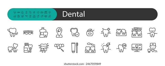 conjunto de iconos dentales, dentista, dientes, cuidado oral