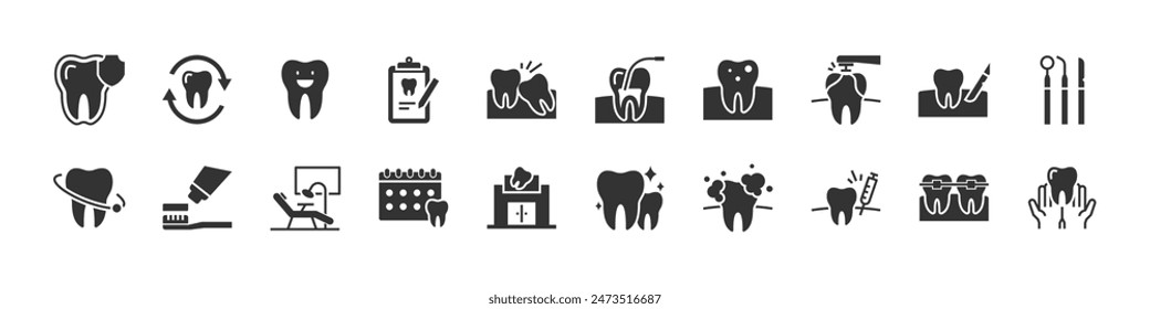 set of dental icons, dentist, teeth, oral care
