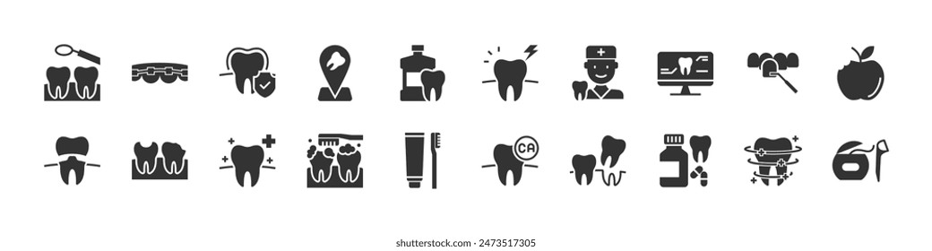 conjunto de iconos dentales, dentista, dientes, cuidado oral