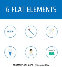 Set of dental icons flat style symbols with tooth, toothbrush, implant and other icons for your web mobile app logo design.