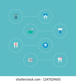 Set of dental icons flat style symbols with stamp, implant, alumina and other icons for your web mobile app logo design.
