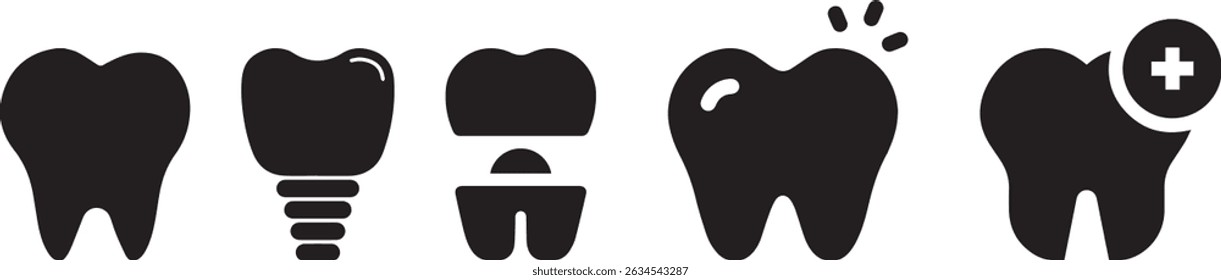 set of dental icons, dental implant, teeth, dentistry, medical healthcare tooth icon, real hygiene, procedure tools dental treatments,