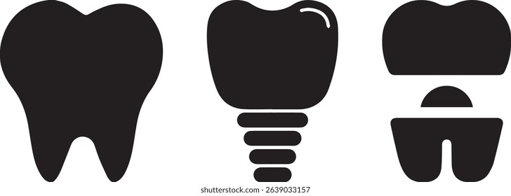 set of dental icons, dental implant, teeth, dentistry, medical healthcare tooth icon, real hygiene, procedure tools dental treatments,
