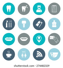 Set of dental icons. Silhouette. White. Flat design. vector illustration