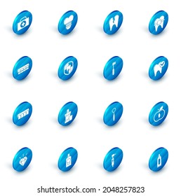 Set Dental implant, Broken tooth, Teeth with braces, Dentures model, protection, Tooth whitening concept and Toothbrush icon. Vector