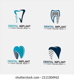 Set Dental implant logo vector  designs concept ,  Dental Clinic Care logo template