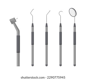 Set of dental instrument. Oral hygiene, medical and dentistry healthcare. Vector illustration in cartoon style isolated on white background.
