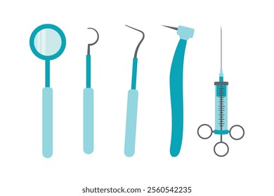 Set of dental instruments hand drawn in flat style. Vector illustration of a research sickle probe, vector icon, Dentistry symbol, Health care sign, Dental instrument illustration