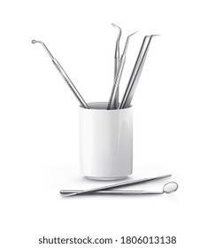 conjunto de instrumentos dentales sobre ilustración vectorial de fondo blanco